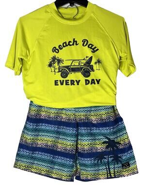 Big Chill Boys Neon Yellow Graphic Swim Set 2pc Size 14